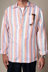 Orange Stripes Linen Overshirt — detalle del tejido, BUND Costa Vice SS26