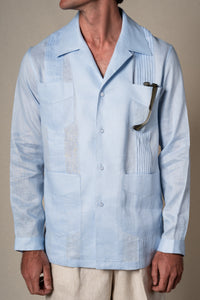 Light Blue Plain Linen Guayabera Shirt