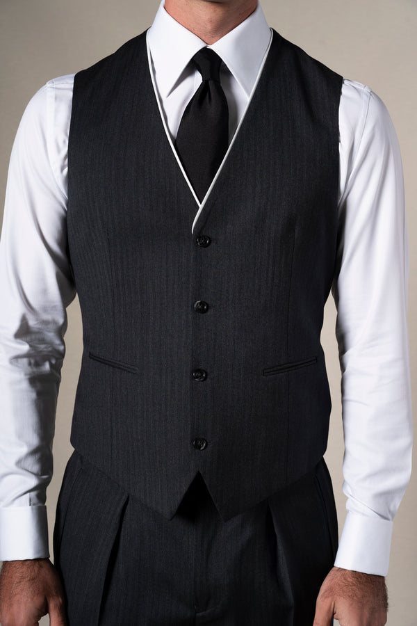 Classic Herringbone Grey Morning Suit
