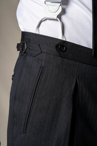 Herringbone Grey Morning Suit Beige Vest - Chaqué BUND