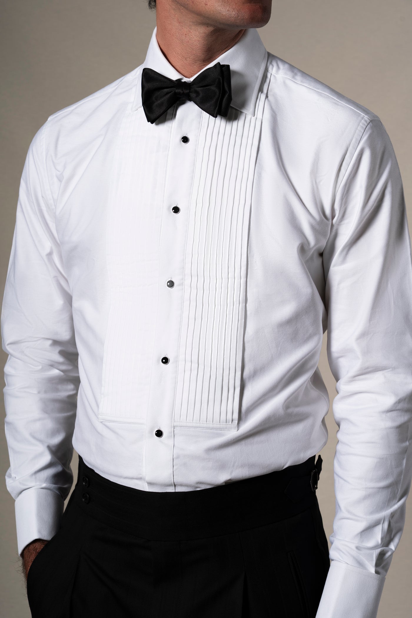 White Pleated Front Tuxedo Shirt - Camisa BUND