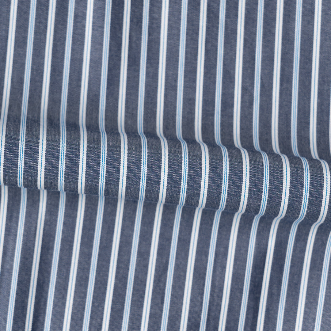 Stripes Blue Cotton Business Shirt - Camisa BUND