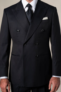 Dark Blue Pinstripe Double Breasted Suit - Traje a medida BUND