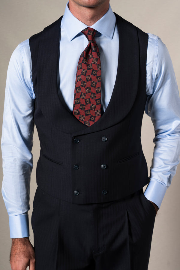 Dark Blue Herringbone 3 Pieces Suit