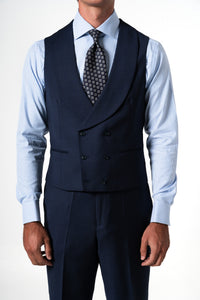 Wales Wool Navy Blue Tailoring Vest Double