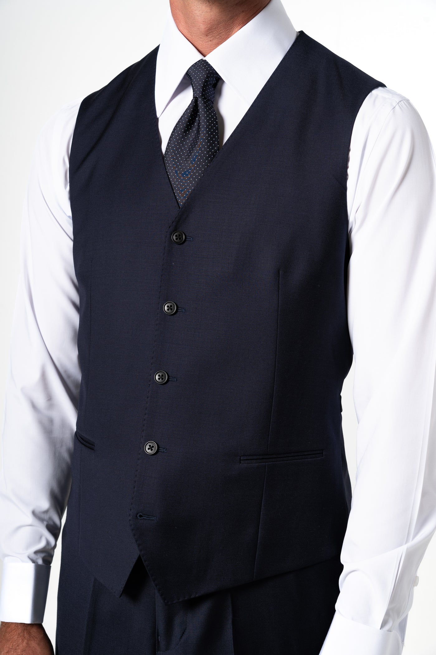 Plain Wool Dark Navy Tailoring Vest Single