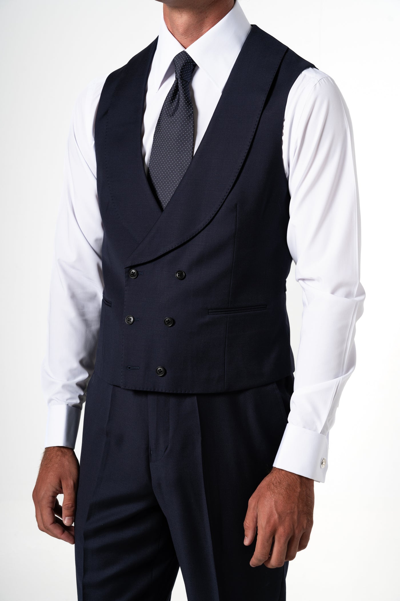 Plain Wool Dark Navy Tailoring Vest Double