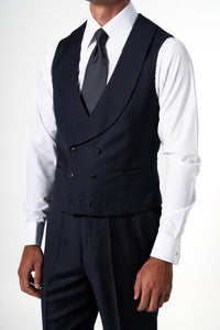Plain Wool Dark Navy Tailoring Vest Double