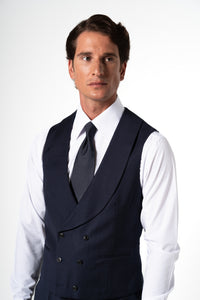 Plain Wool Dark Navy Tailoring Vest Double