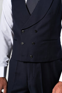 Plain Wool Dark Navy Tailoring Vest Double