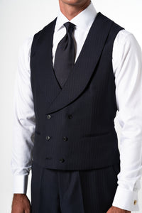 Herringbone Wool Dark Navy Tailoring Vest Double