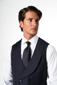 Herringbone Wool Dark Navy Tailoring Vest Double