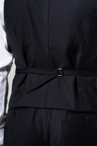 Herringbone Wool Dark Navy Tailoring Vest Double