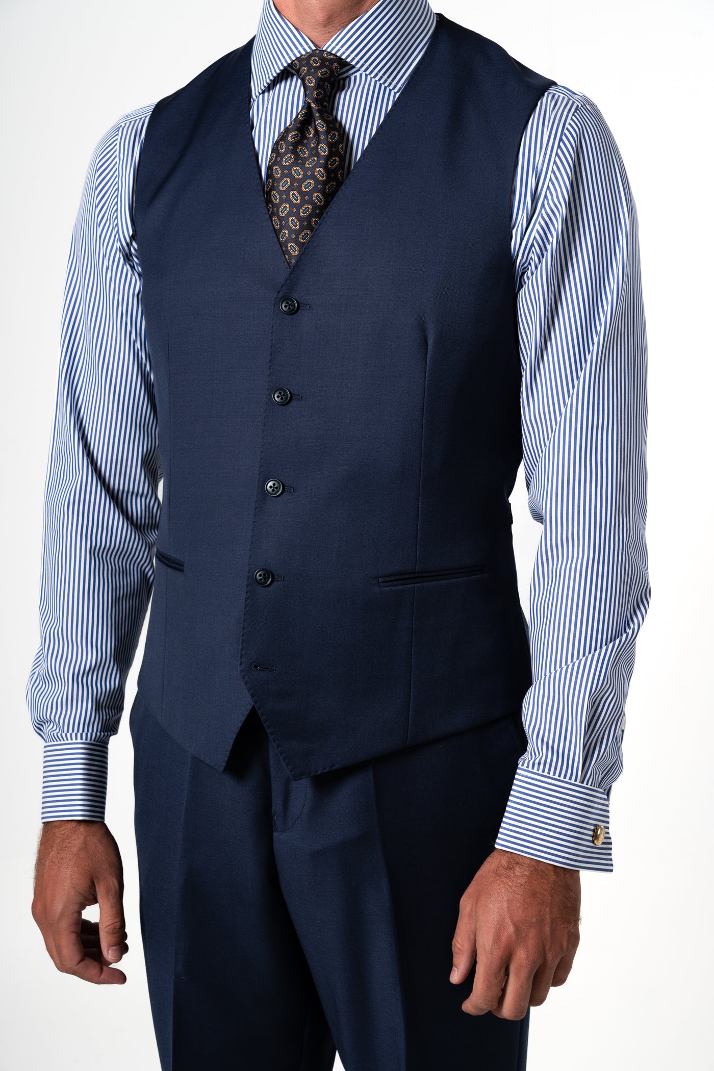 Plain Wool Navy Blue Tailoring Vest Single