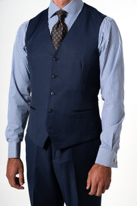 Plain Wool Navy Blue Tailoring Vest Single