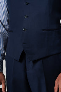 Plain Wool Navy Blue Tailoring Vest Single