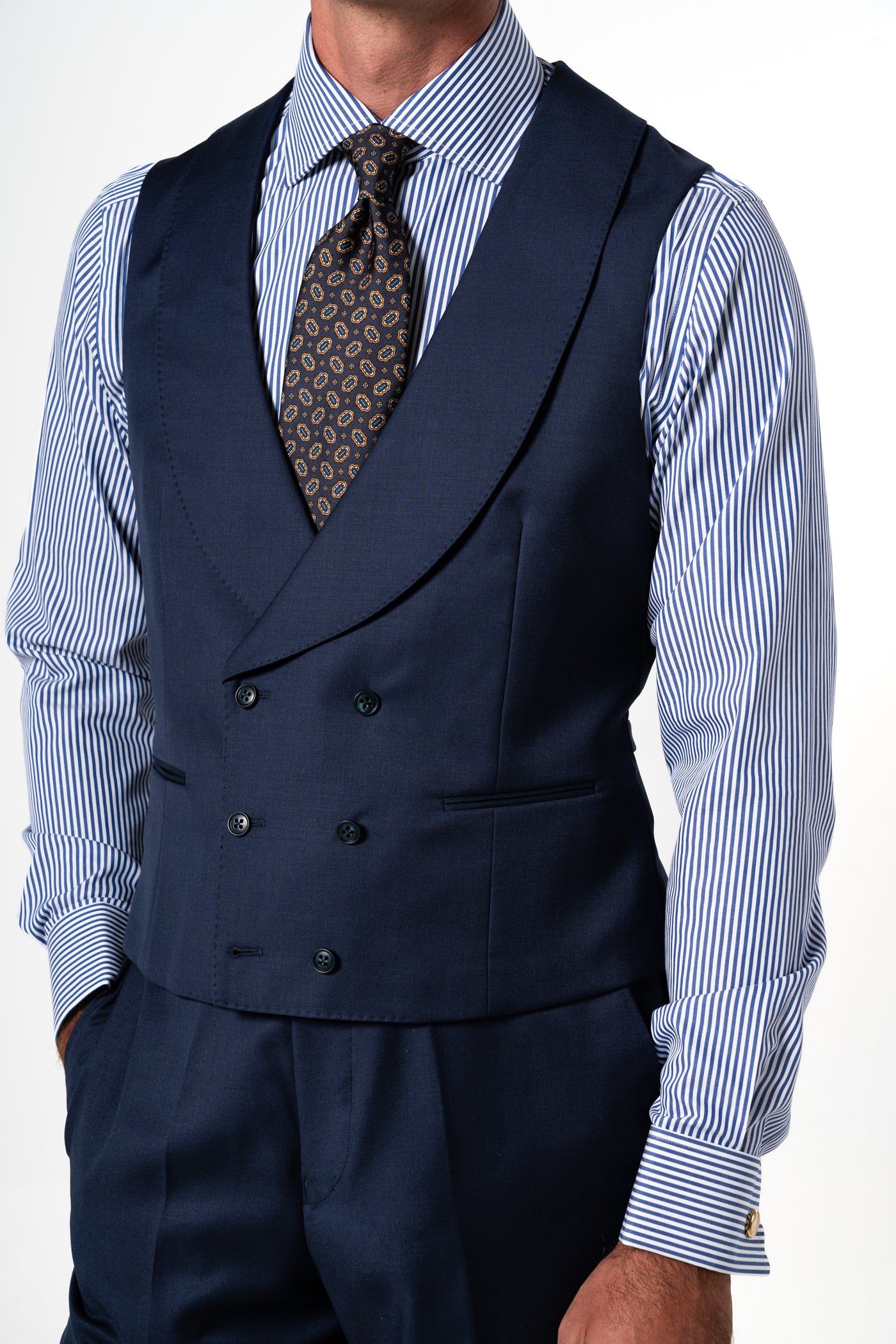 Plain Wool Navy Blue Tailoring Vest Double