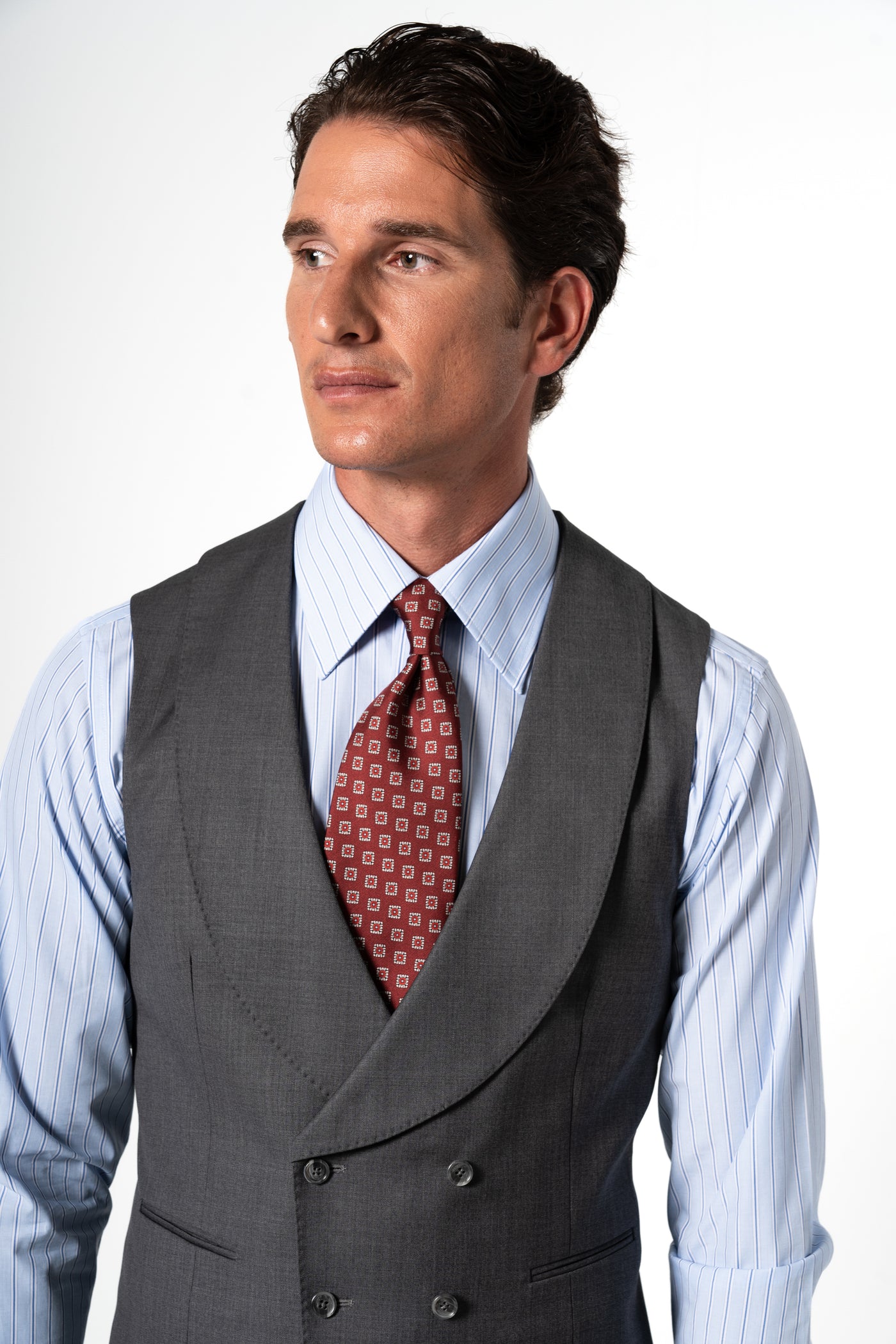 Plain Wool Light Grey Tailoring Vest Double