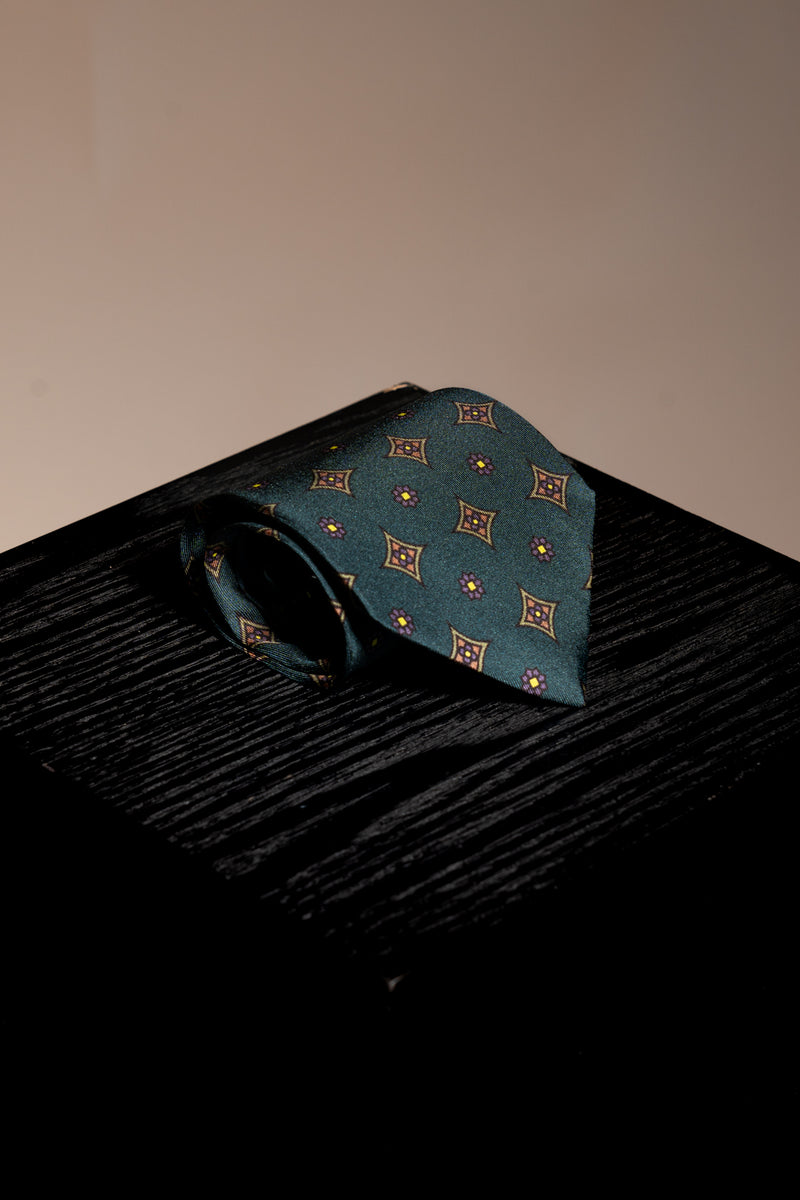 Corbata Vintage Flower Petroleum de seda - BUND
