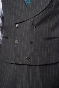 Stripes Wool Stone Grey Tailoring Vest Double