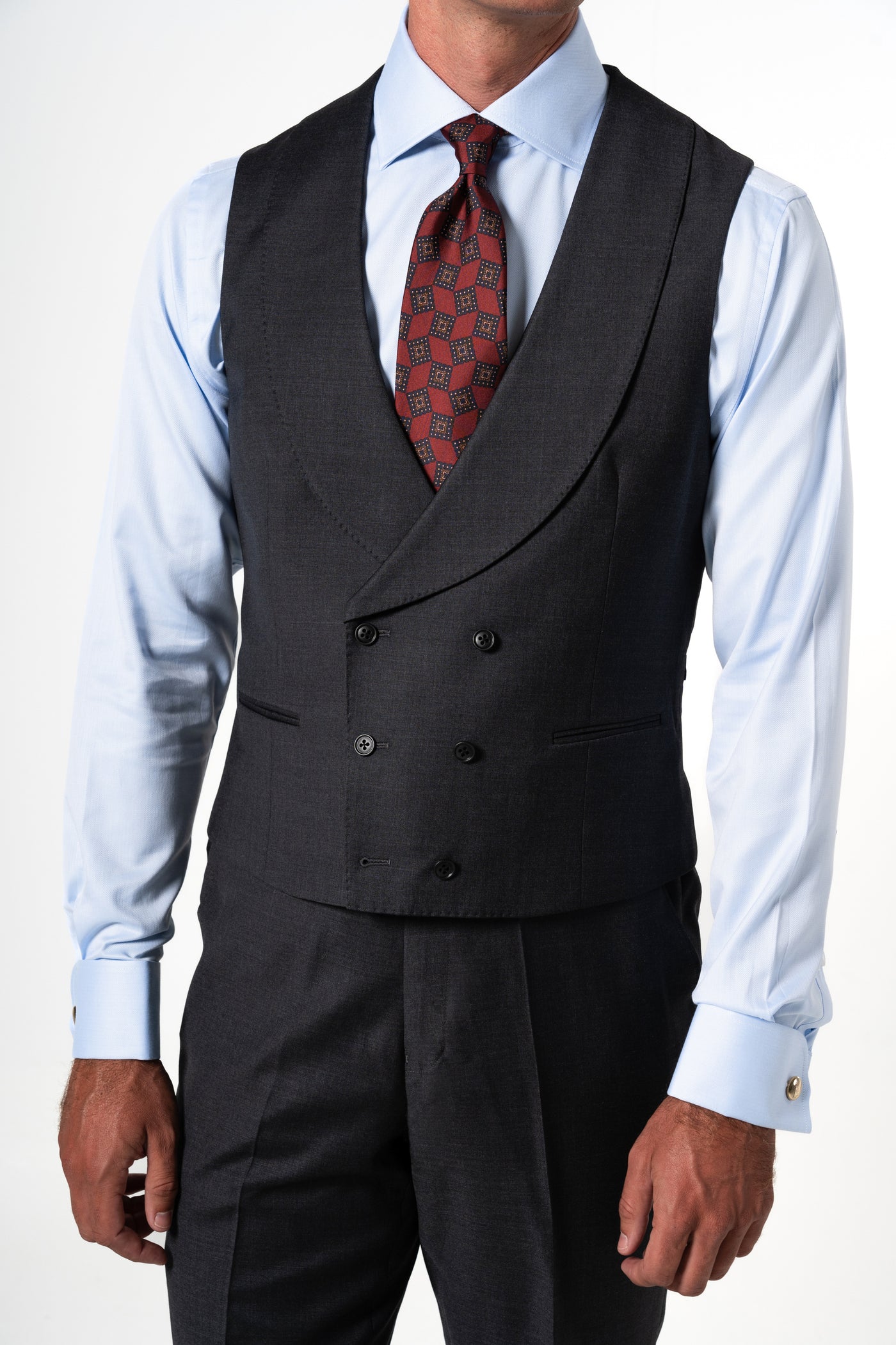 Plain Wool Dark Grey Tailoring Vest Double