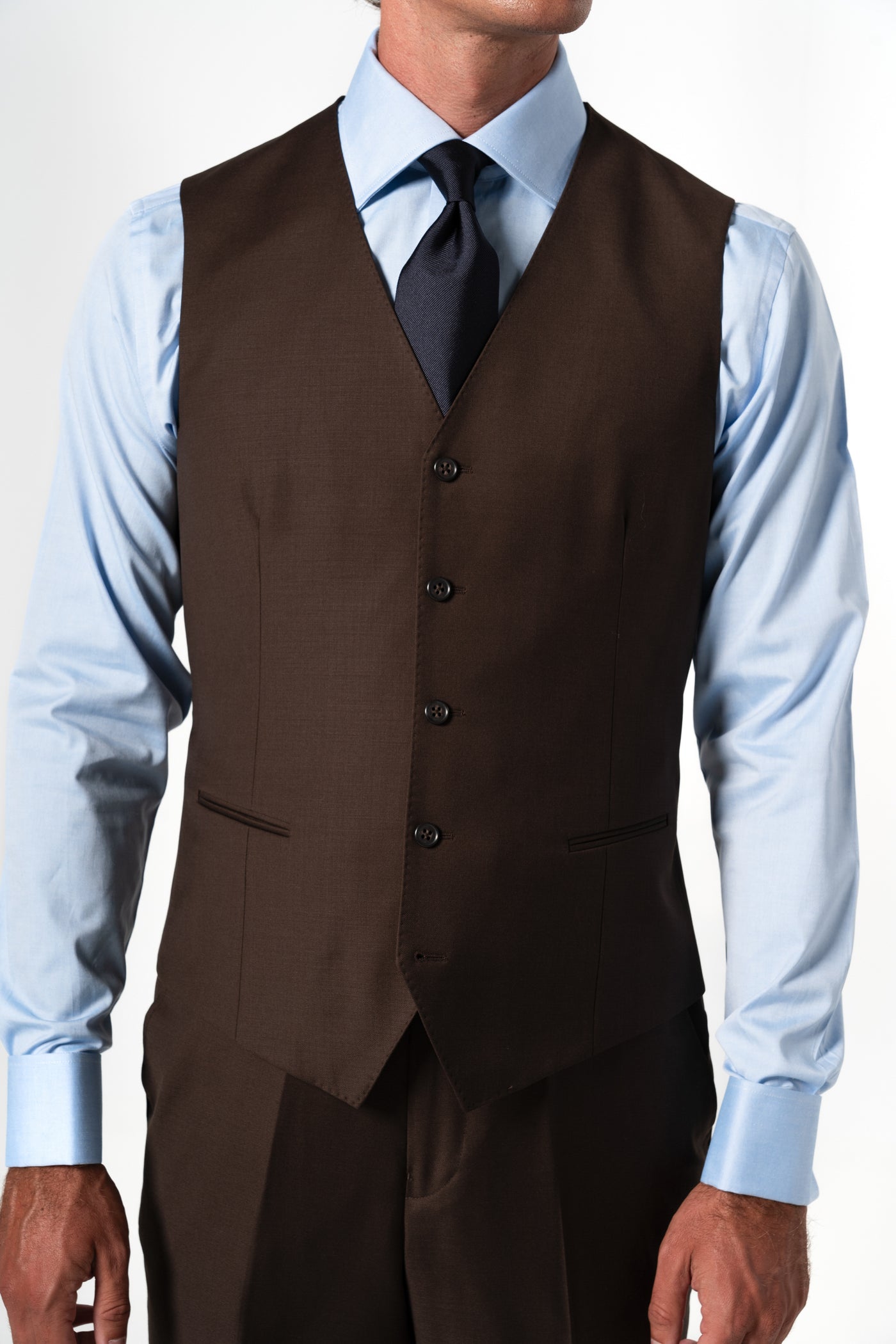 Plain Wool Chocolate Brown Tailoring Vest Single
