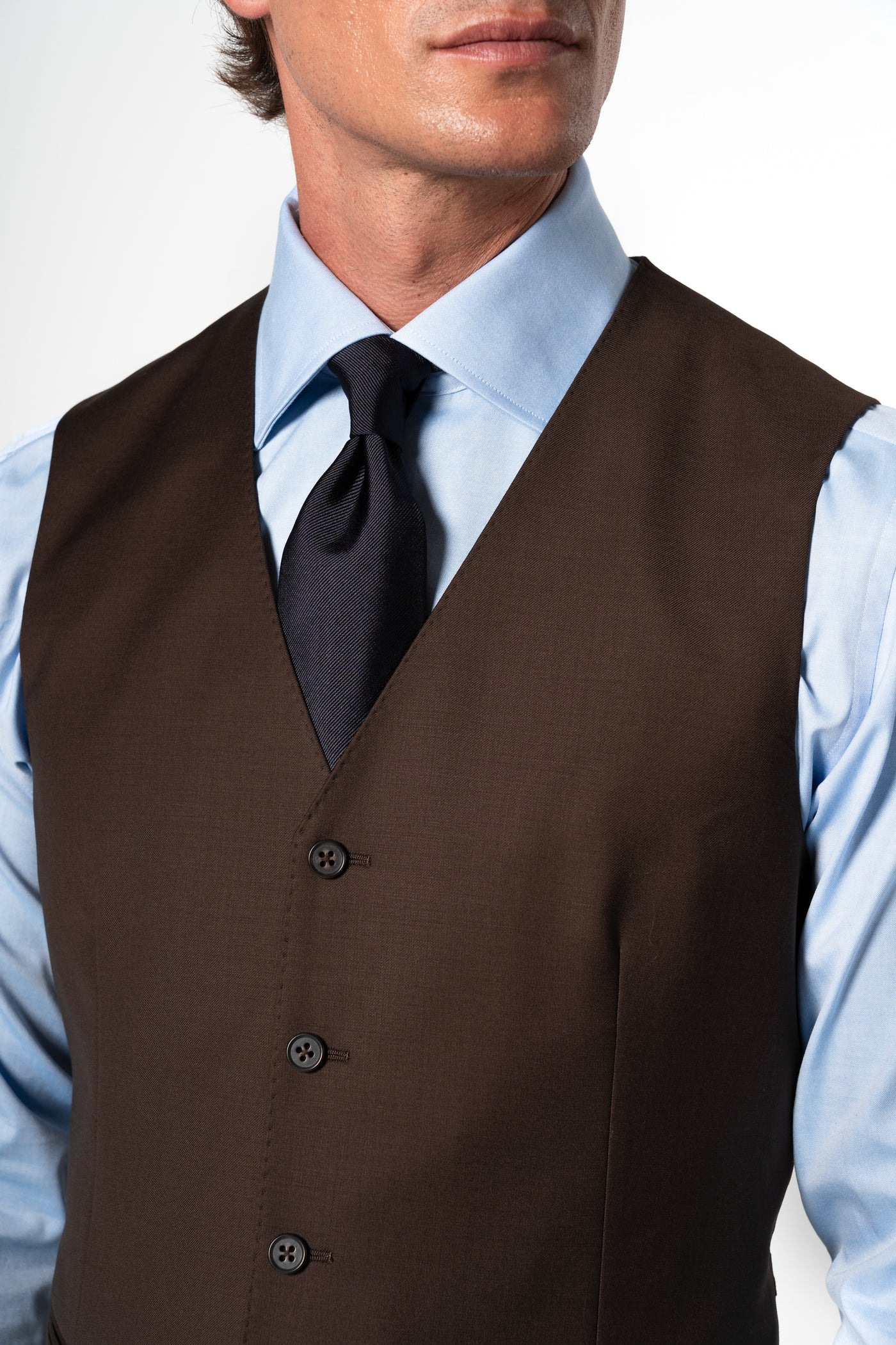 Plain Wool Chocolate Brown Tailoring Vest Single