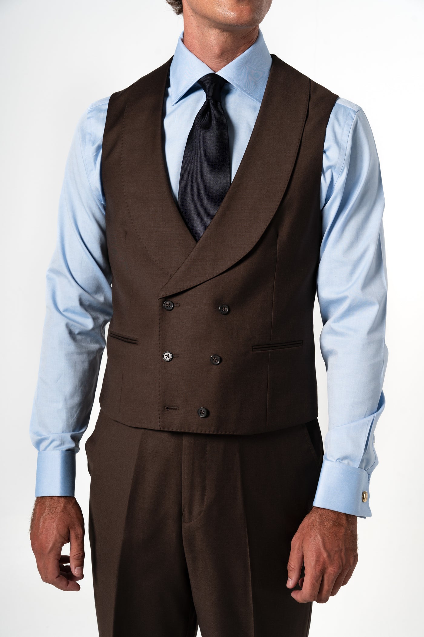 Plain Wool Chocolate Brown Tailoring Vest Double