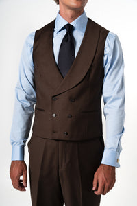 Plain Wool Chocolate Brown Tailoring Vest Double