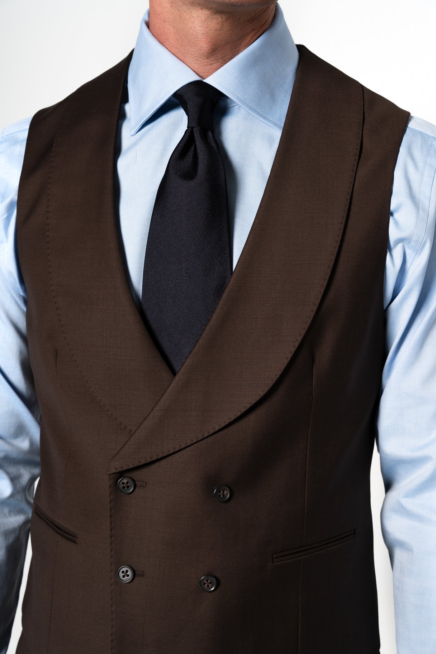 Plain Wool Chocolate Brown Tailoring Vest Double