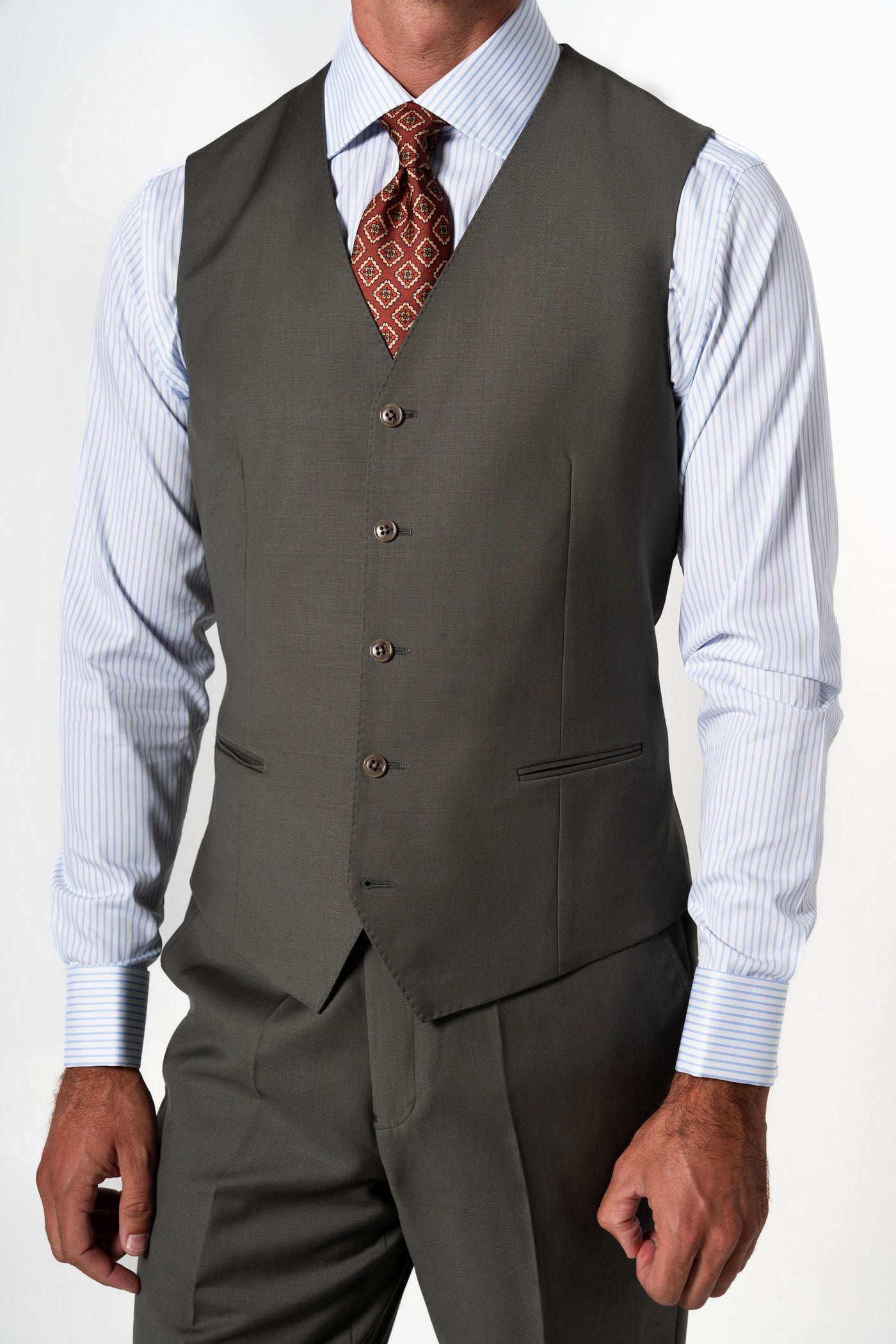 Plain Wool Olive Green Tailoring Vest Single