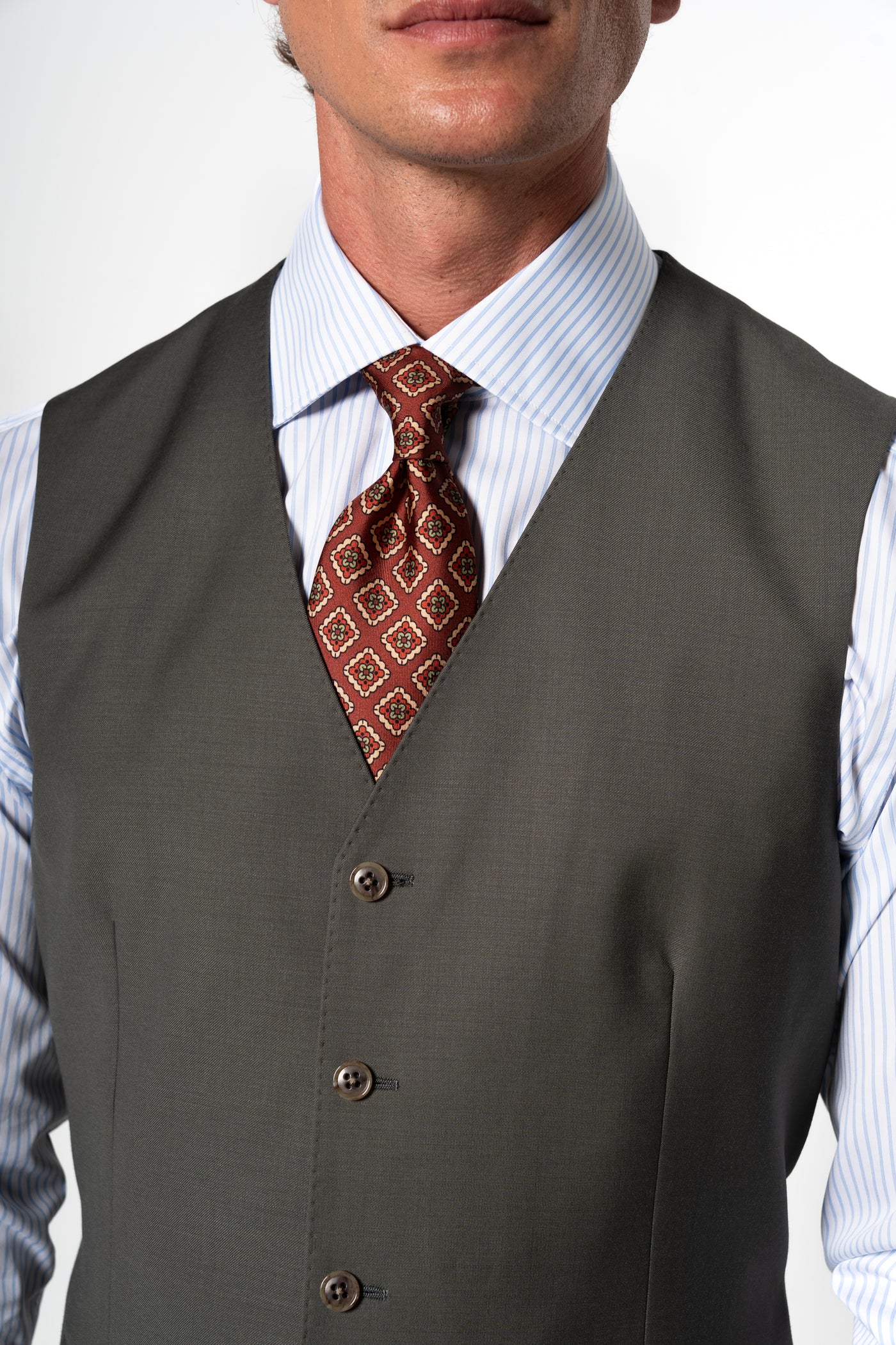 Plain Wool Olive Green Tailoring Vest Single