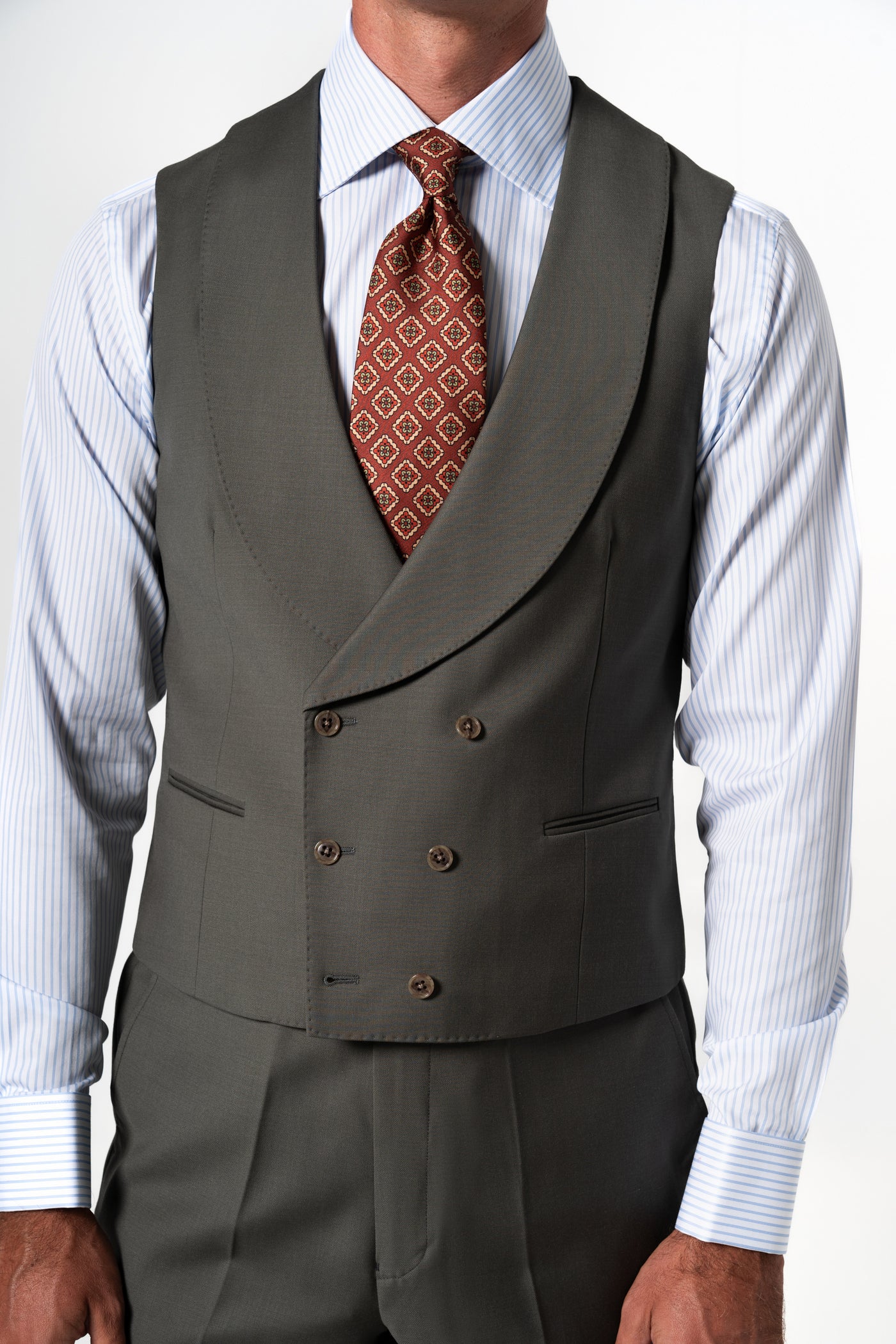 Plain Wool Olive Green Tailoring Vest Double
