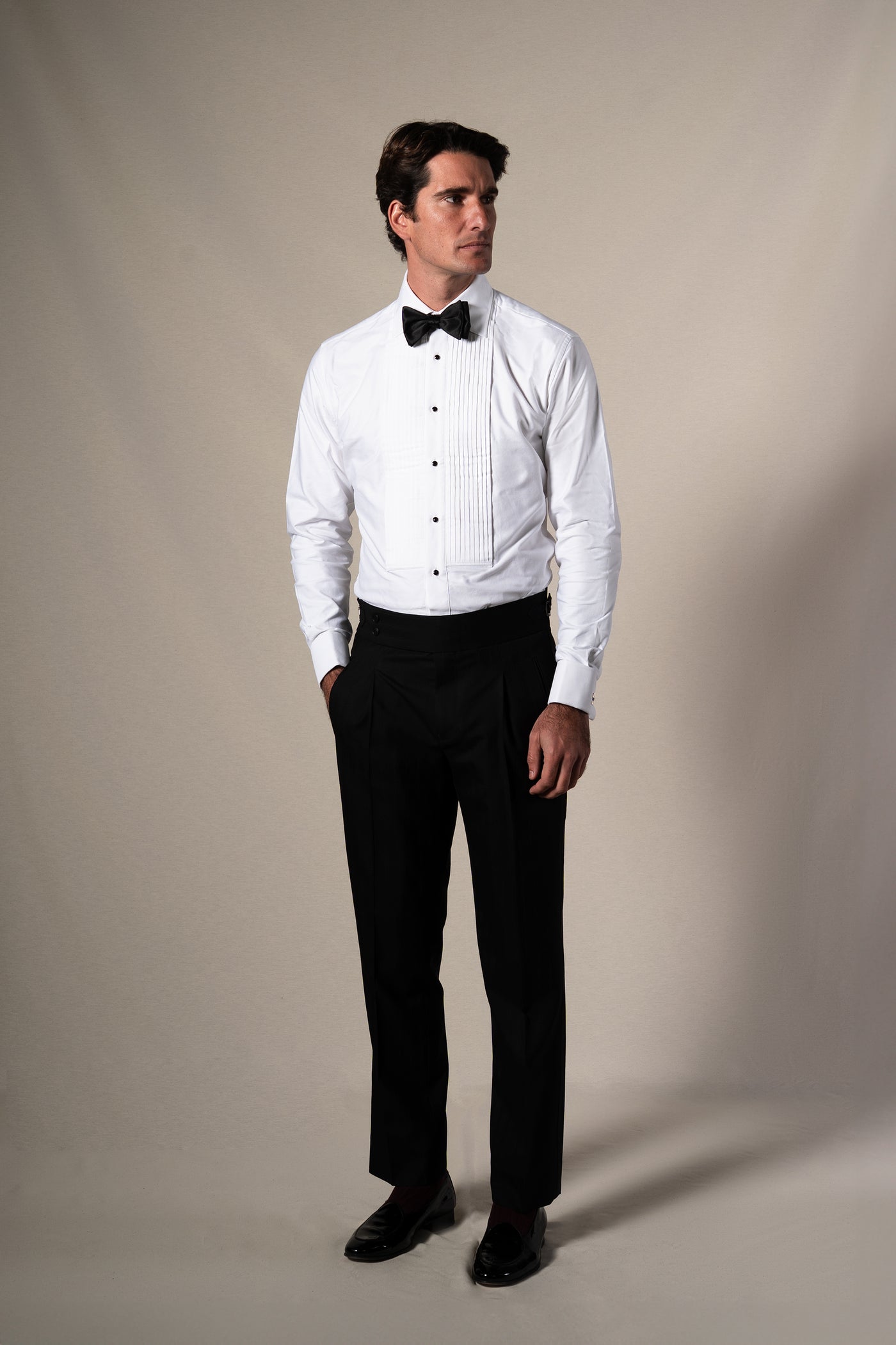 White Pleated Front Tuxedo Shirt - Camisa BUND