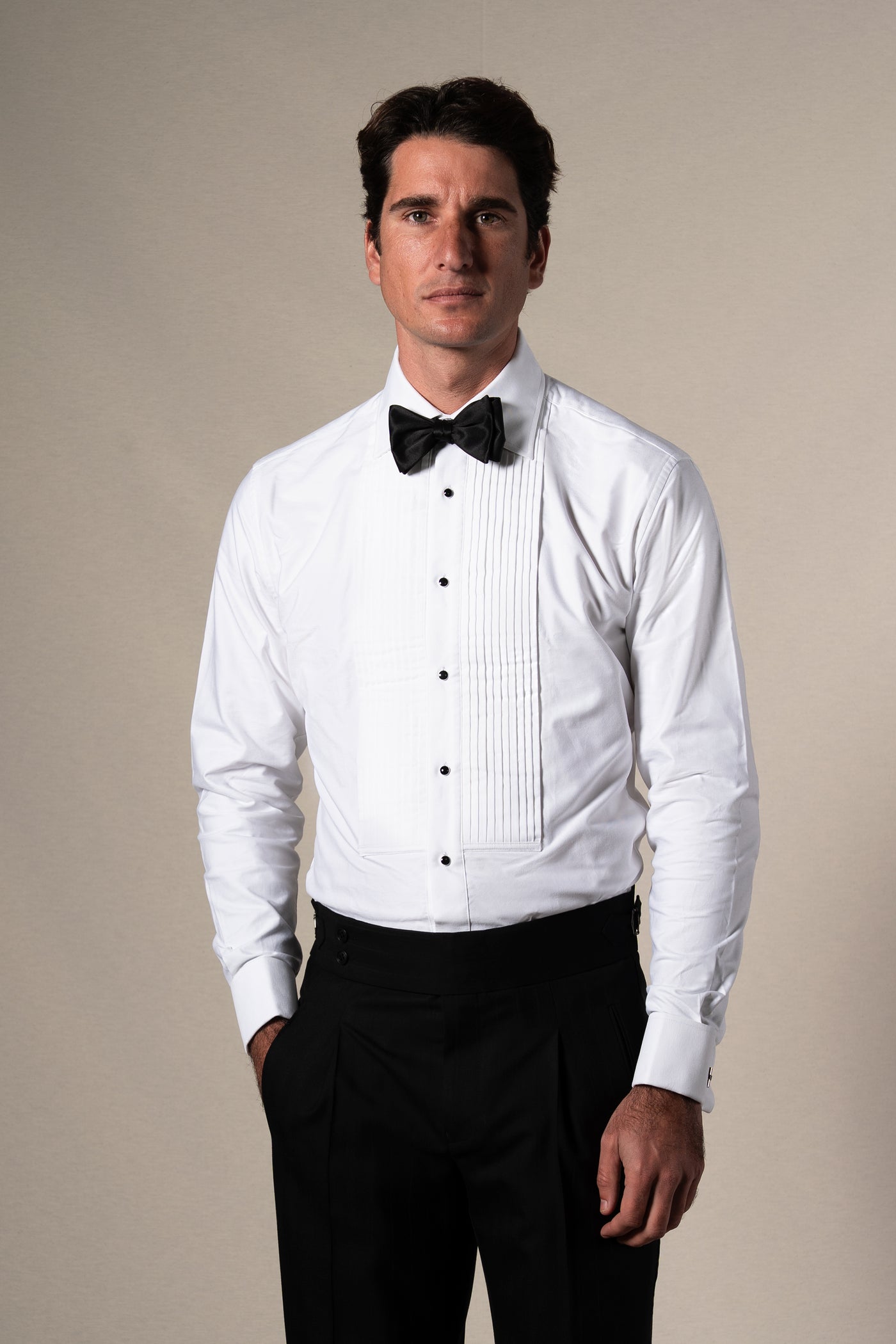 White Pleated Front Tuxedo Shirt - Camisa BUND