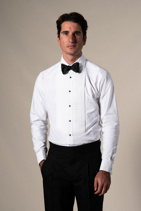 White Pleated Front Tuxedo Shirt