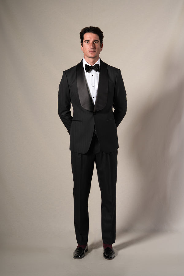 Black Herringbone 3 Pieces Tuxedo