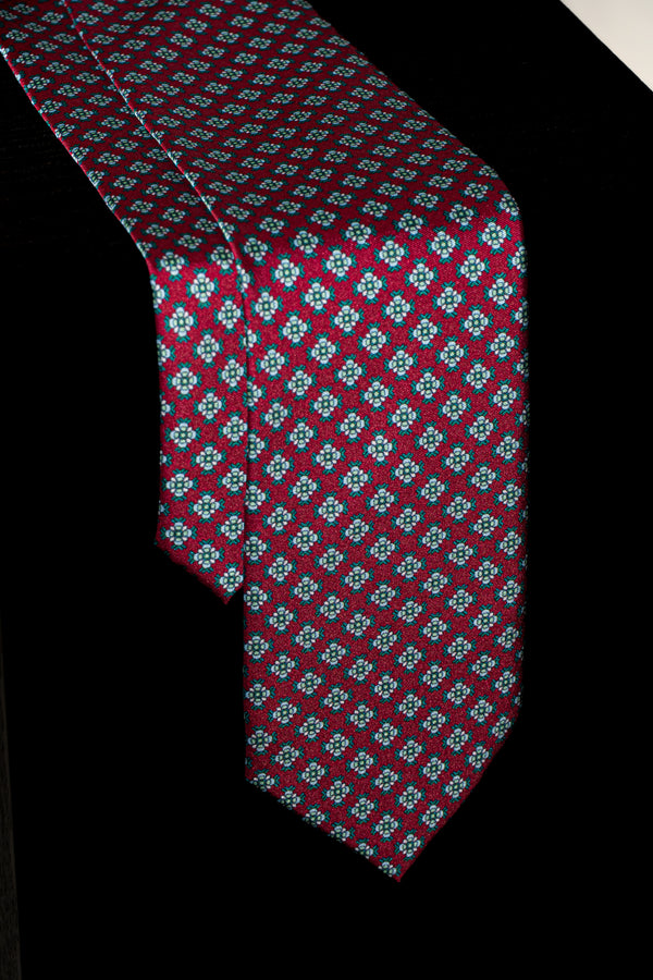 Corbata Flores Motivo Geométrico Rojo