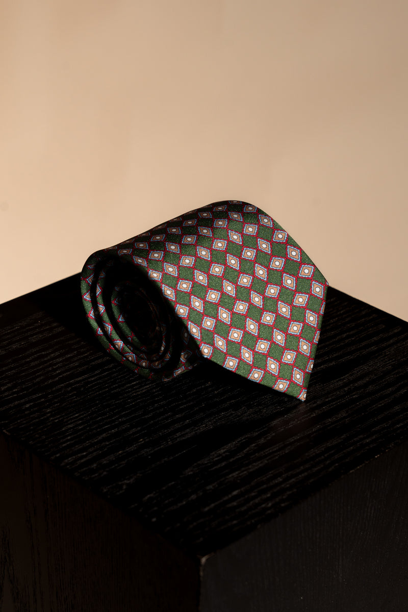 Corbata Geometric Rhombus Green de seda - BUND