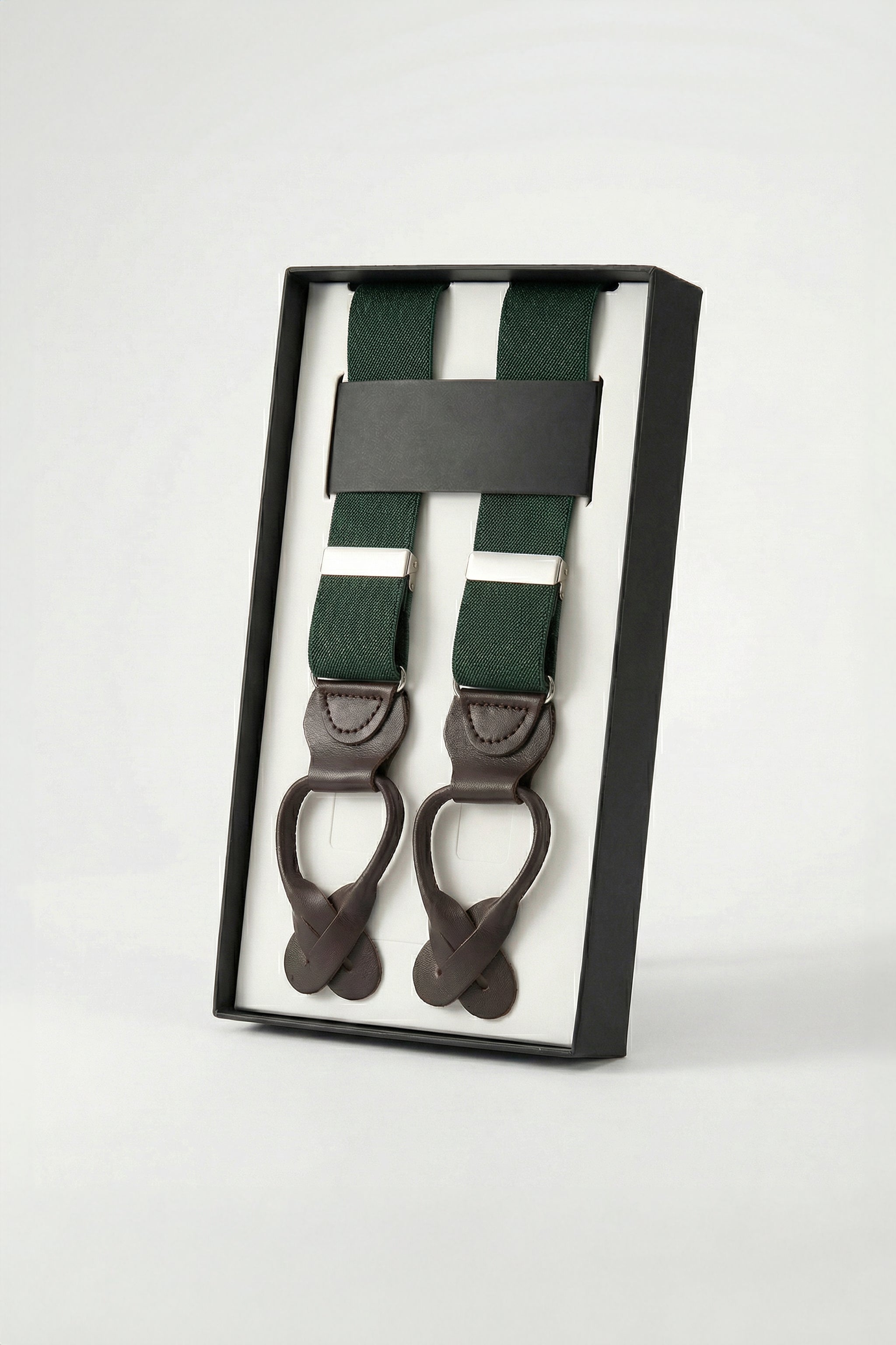 Contrasting Mahogany Green Suspenders