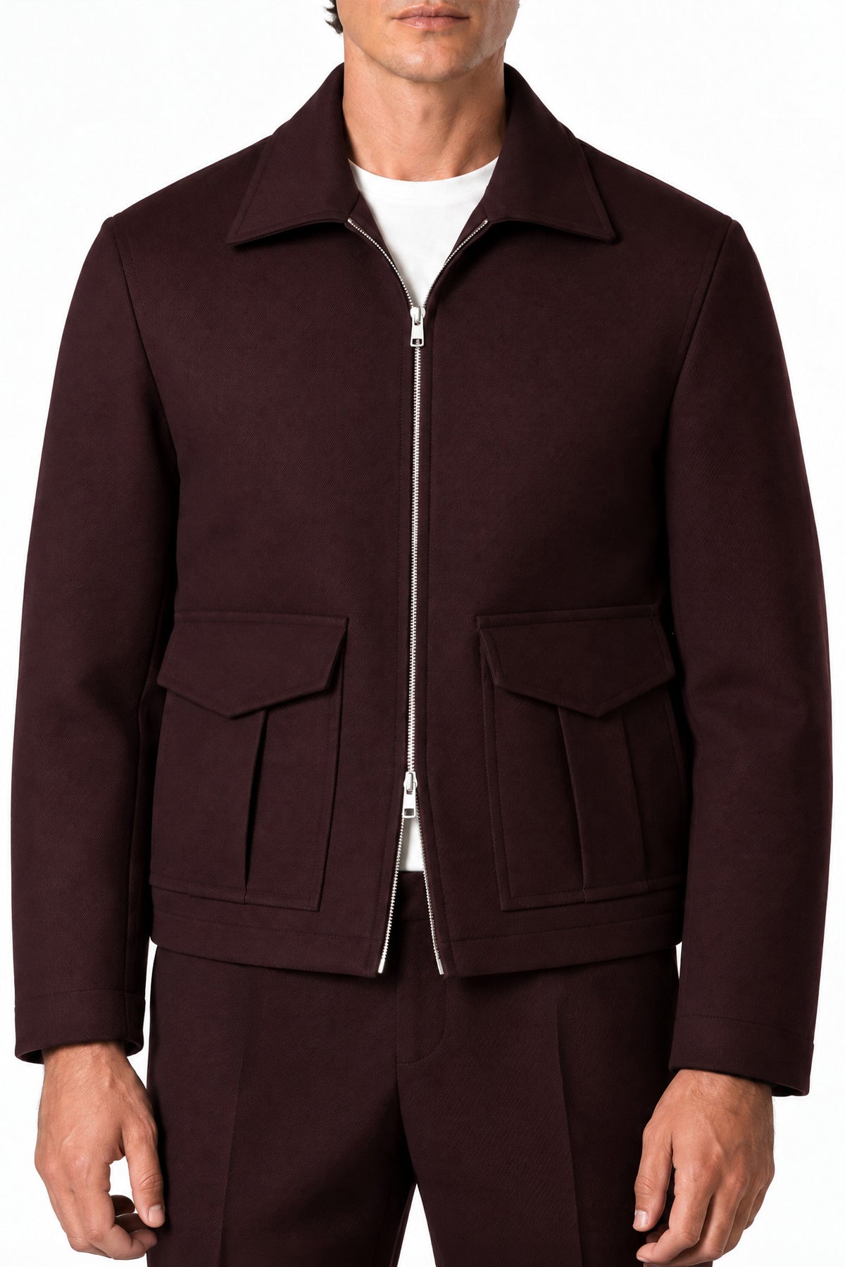 Burgundy Tropical Wool Flight Jacket
