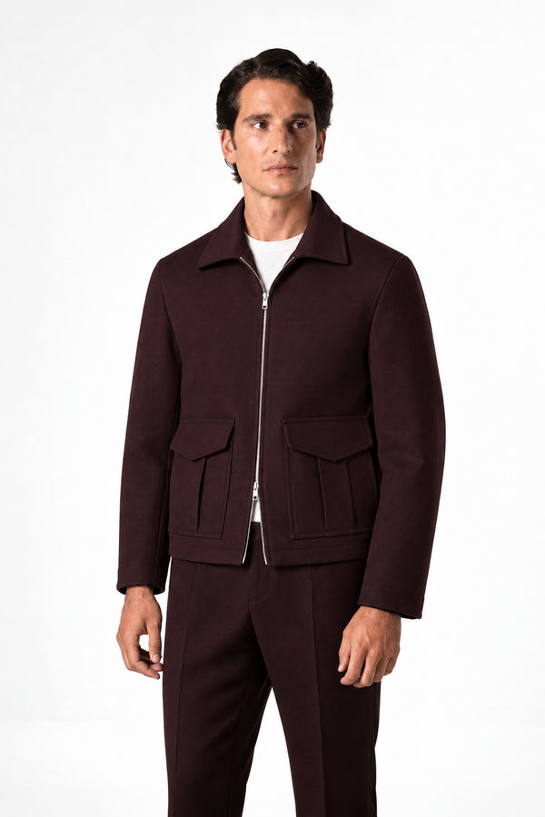 Burgundy Tropical Wool Flight Jacket