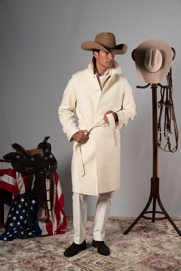 Ecru Herringbone Ranglan Coat