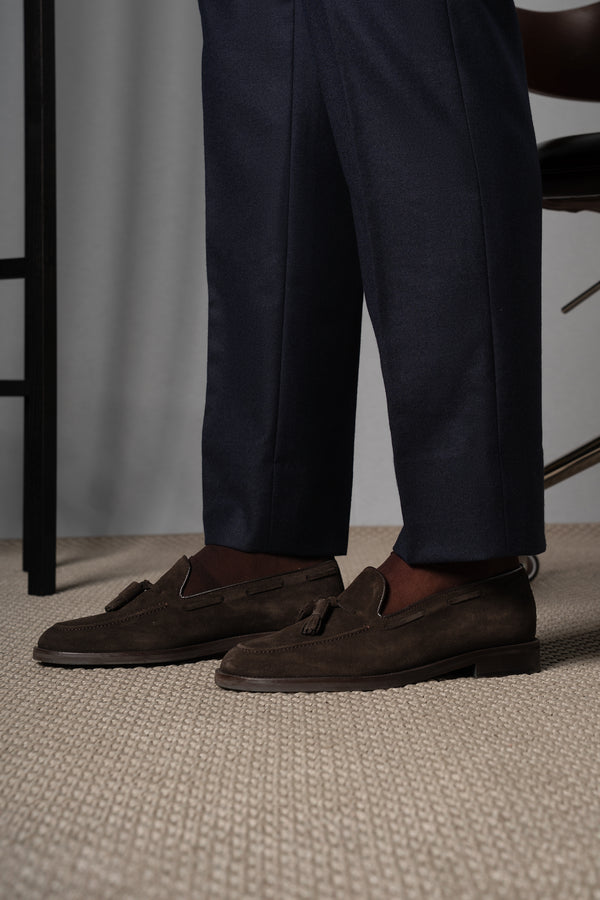 Flannel Dark Navy Wool Casual Pants