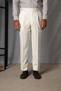 Flannel Ivory Wool Casual Pants