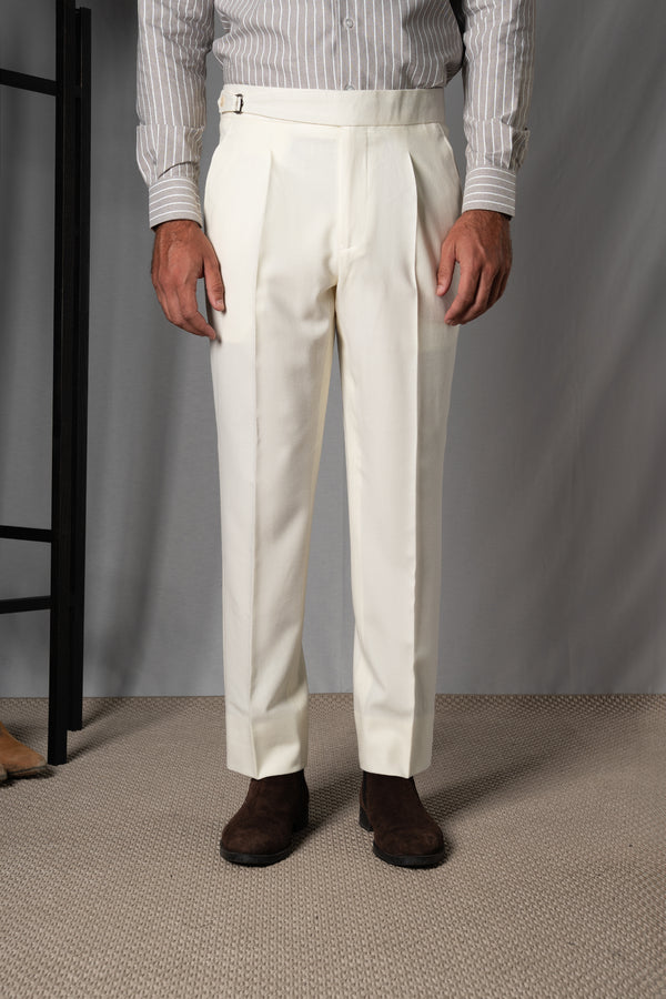 Flannel Ivory Wool Casual Pants