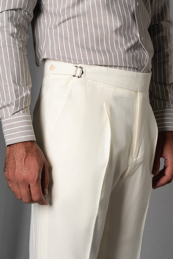 Flannel Ivory Wool Casual Pants