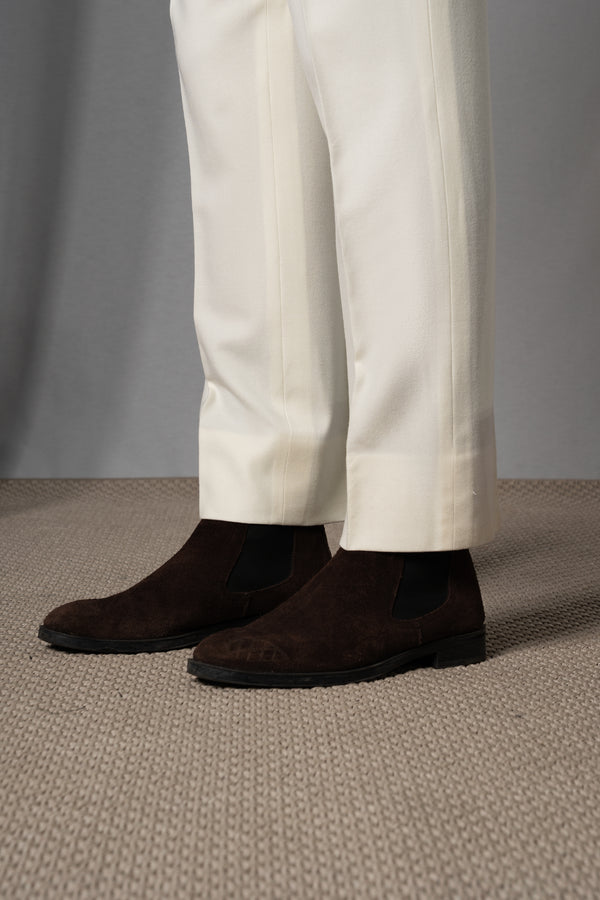 Flannel Ivory Wool Casual Pants