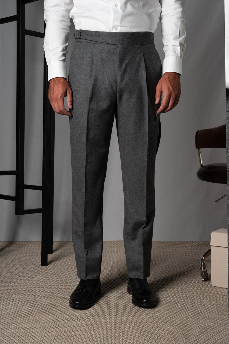 Flannel Light Gray Wool Casual Cargo Pants