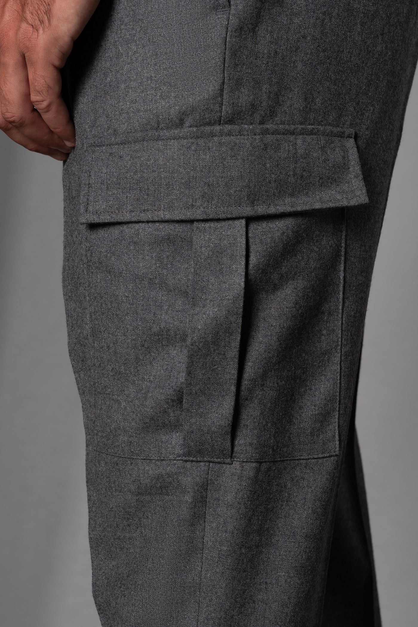 Flannel Light Gray Wool Casual Cargo Pants